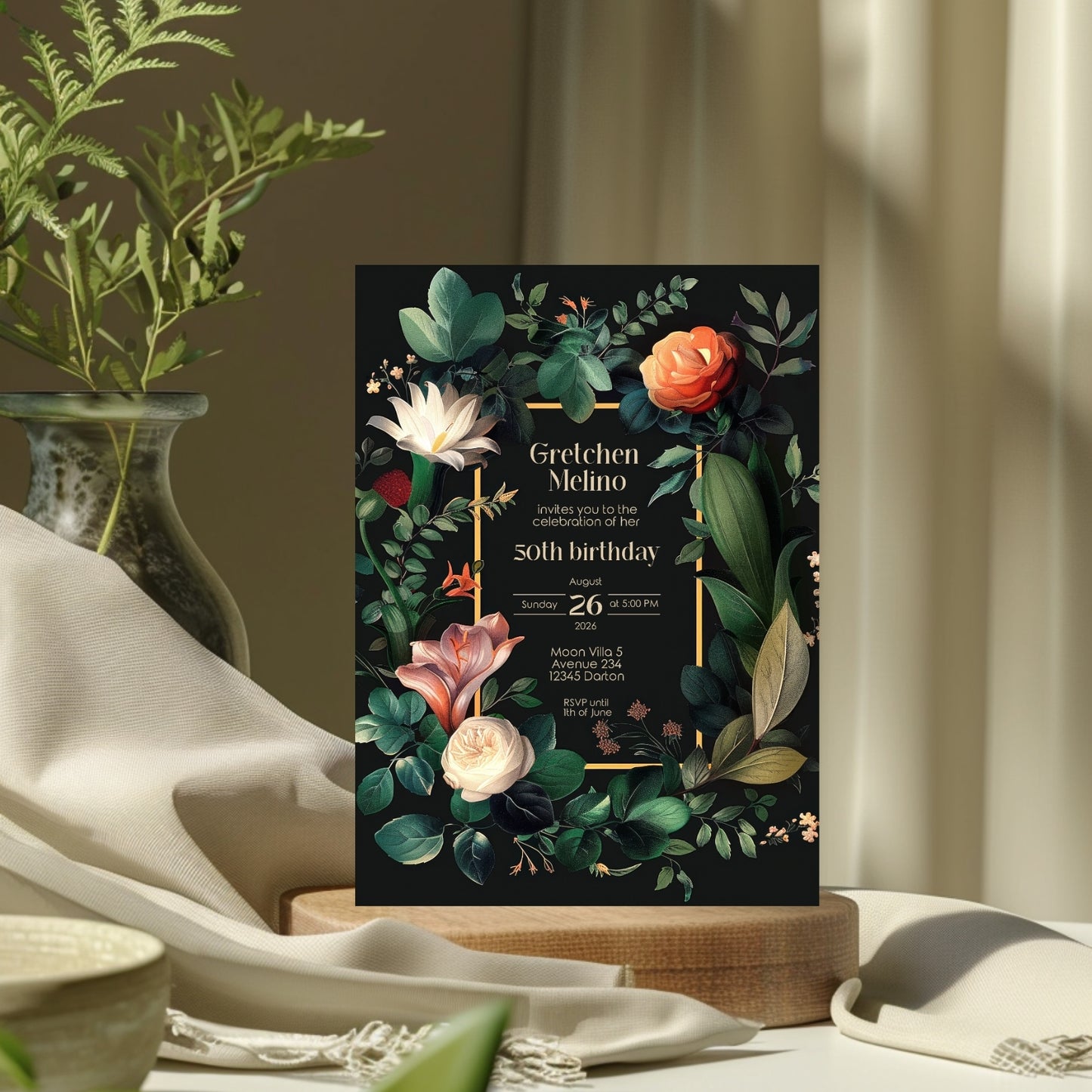 Vintage Botanical Floral Birthday Invitation - Elegant Old Dutch Painting Style