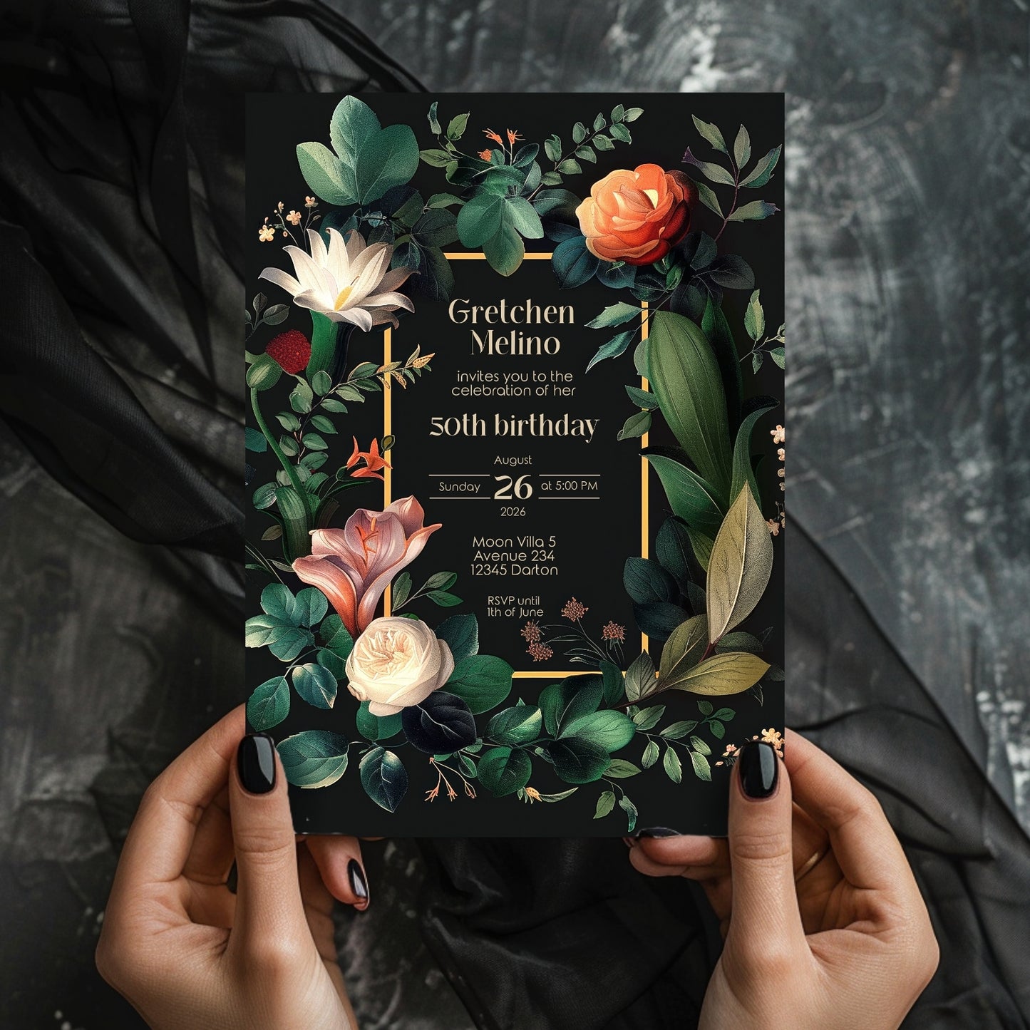 Vintage Botanical Floral Birthday Invitation - Elegant Old Dutch Painting Style