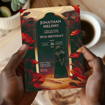 Epic Knight Adventure Invitation - Medieval Gothic Birthday Celebration