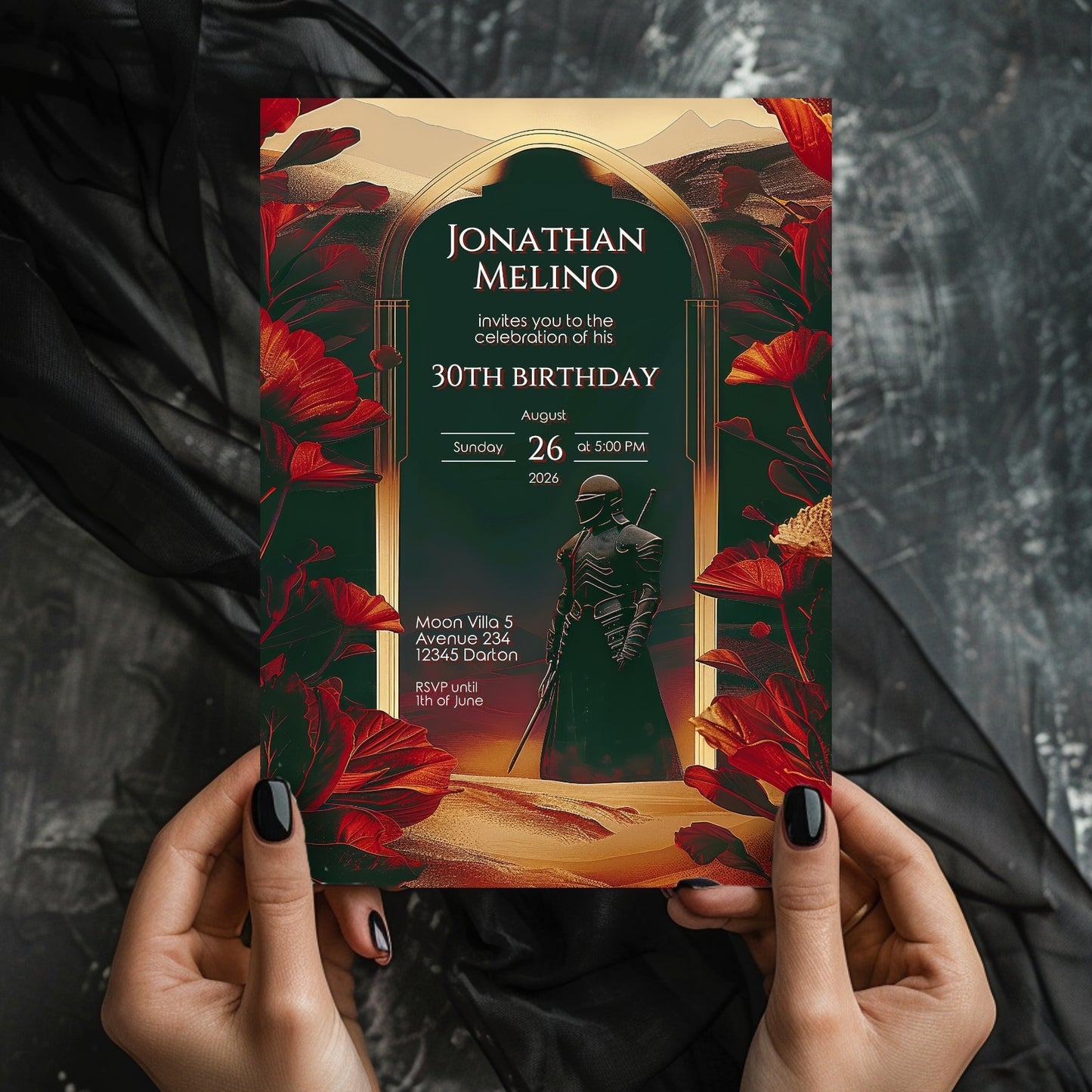 Epic Knight Adventure Invitation - Medieval Gothic Birthday Celebration