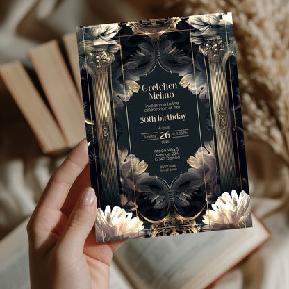 Surreal Gothic Art Deco Birthday Invitation - Luxurious Celebration