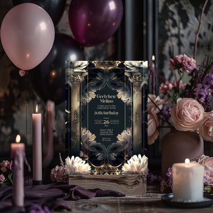 Surreal Gothic Art Deco Birthday Invitation - Luxurious Celebration