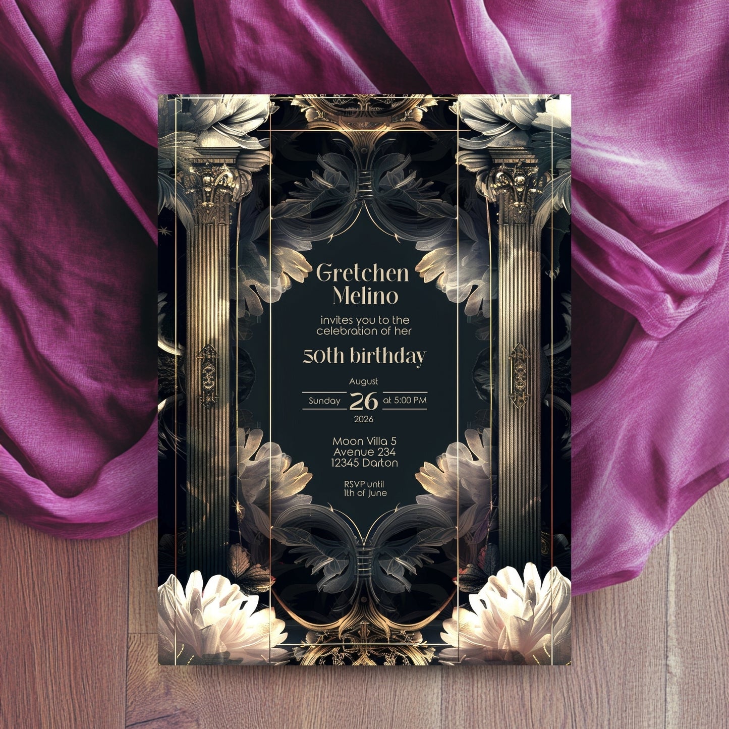 Surreal Gothic Art Deco Birthday Invitation - Luxurious Celebration