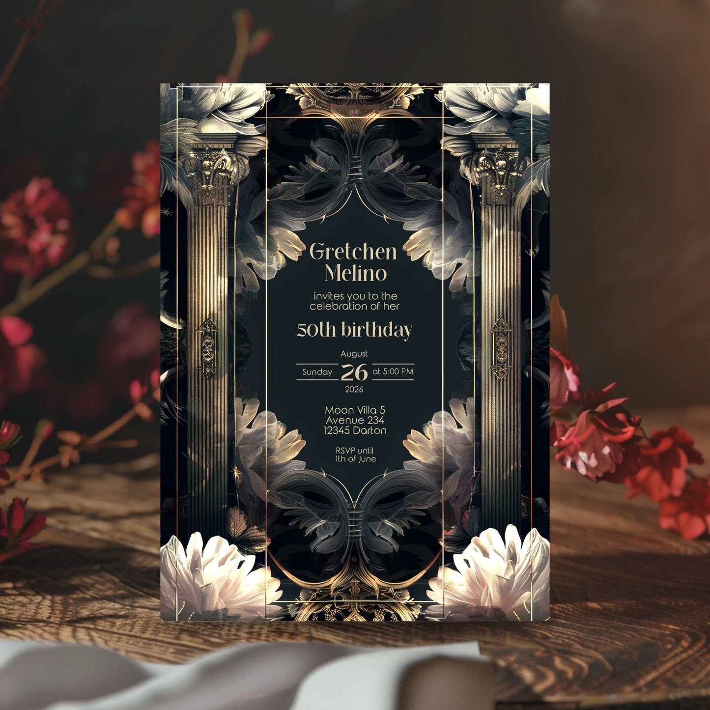 Surreal Gothic Art Deco Birthday Invitation - Luxurious Celebration