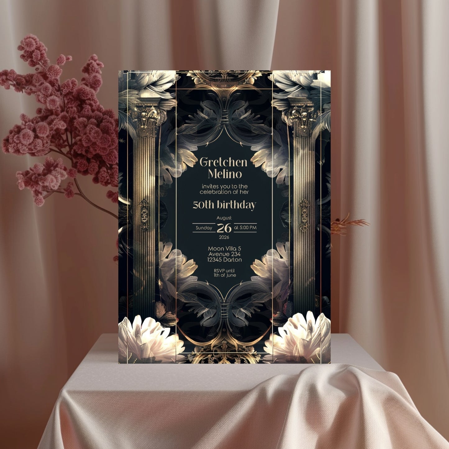 Surreal Gothic Art Deco Birthday Invitation - Luxurious Celebration