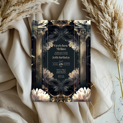 Surreal Gothic Art Deco Birthday Invitation - Luxurious Celebration