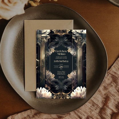 Surreal Gothic Art Deco Birthday Invitation - Luxurious Celebration