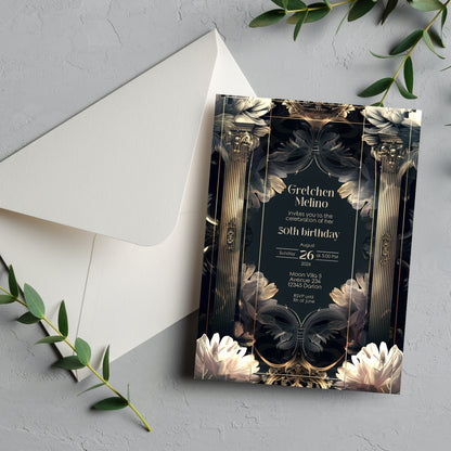 Surreal Gothic Art Deco Birthday Invitation - Luxurious Celebration