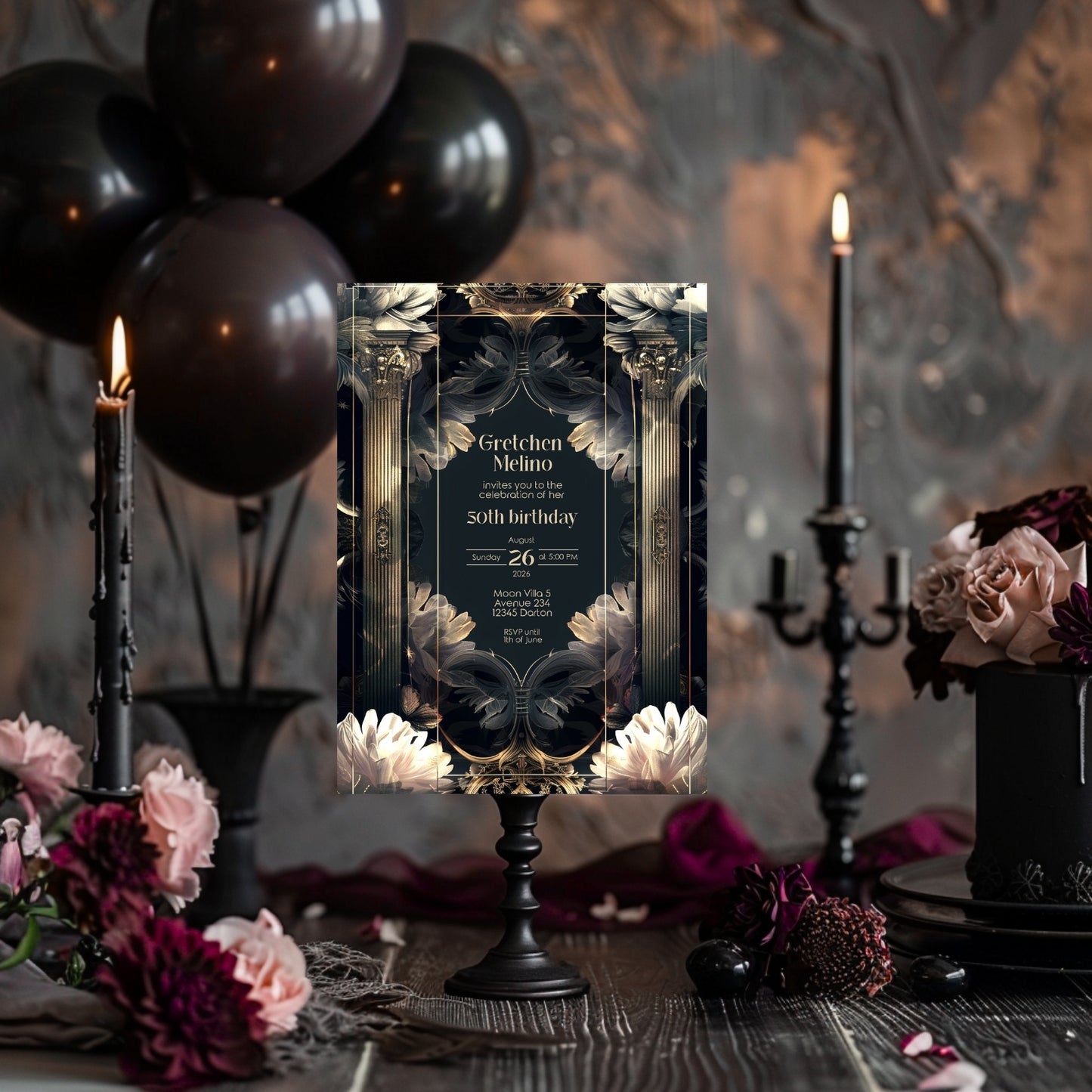 Surreal Gothic Art Deco Birthday Invitation - Luxurious Celebration