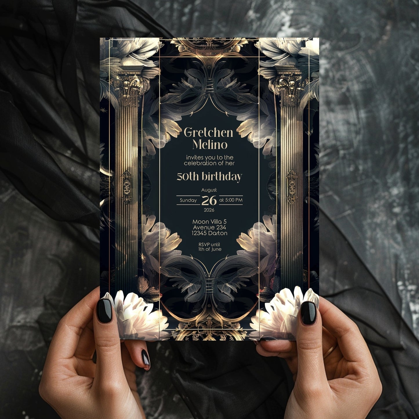 Surreal Gothic Art Deco Birthday Invitation - Luxurious Celebration