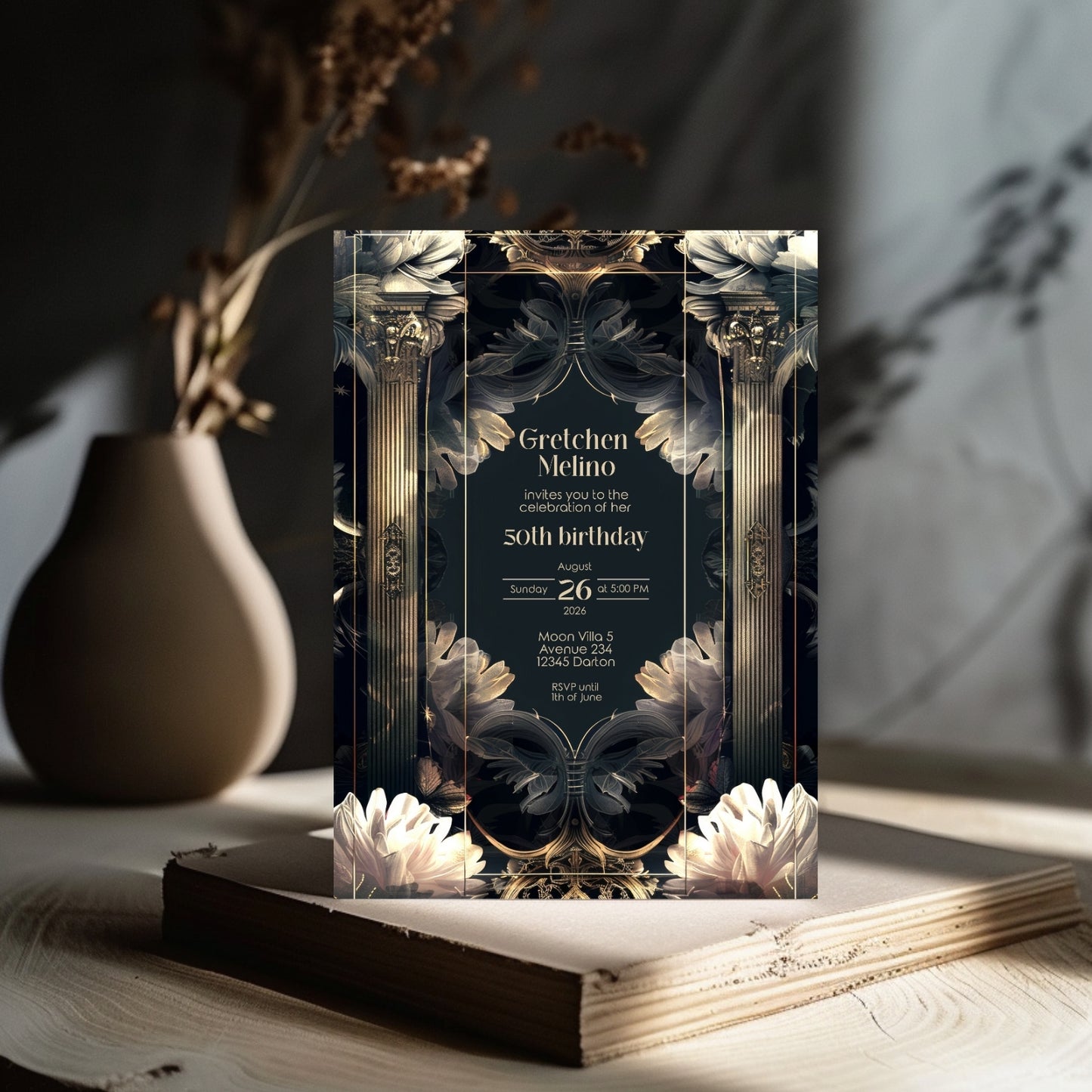 Surreal Gothic Art Deco Birthday Invitation - Luxurious Celebration