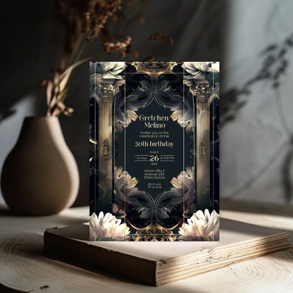 Surreal Gothic Art Deco Birthday Invitation - Luxurious Celebration