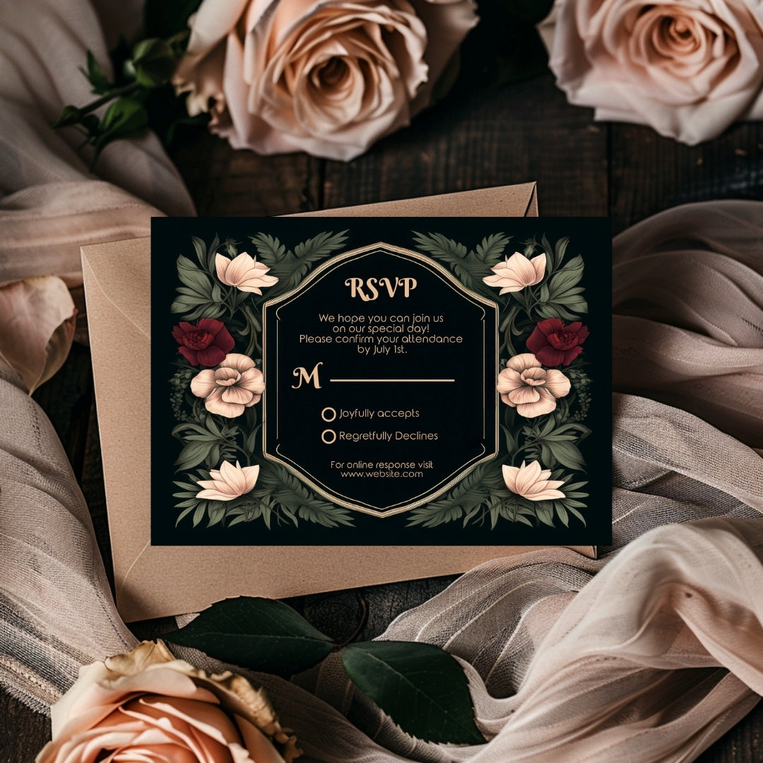 Green Gothic Botanical RSVP Card