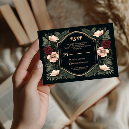 Green Gothic Botanical RSVP Card