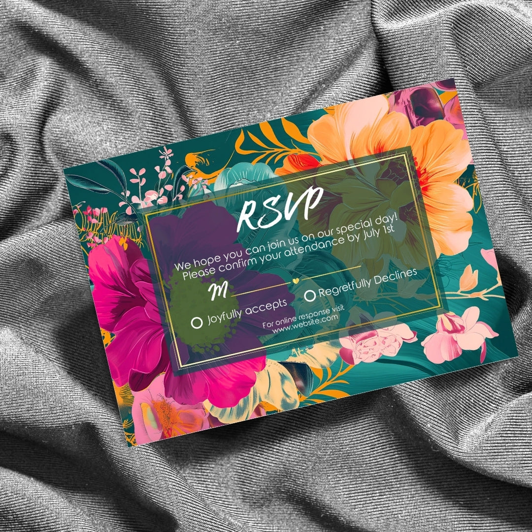 Colorful Tropical Teal Elegance Wedding Invitation Set - 5x7 Invitation, 4x5 Details, 3.5.x5 RSVP