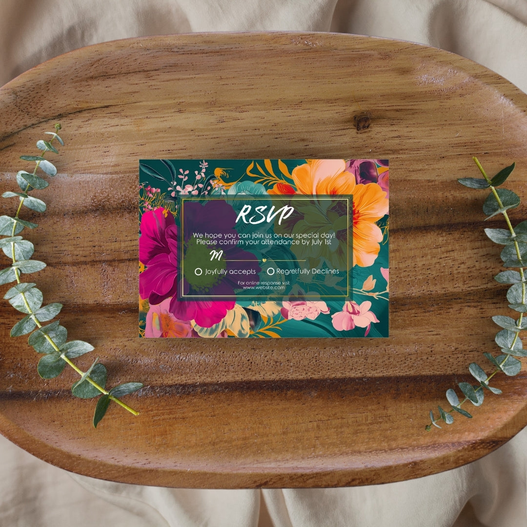 Colorful Tropical Teal Elegance Wedding Invitation Set - 5x7 Invitation, 4x5 Details, 3.5.x5 RSVP