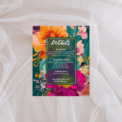 Colorful Tropical Teal Elegance Wedding Invitation Set - 5x7 Invitation, 4x5 Details, 3.5.x5 RSVP