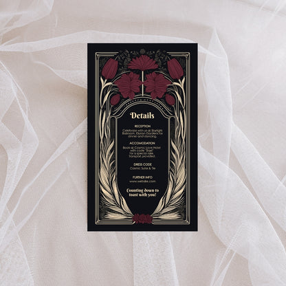 Gothic Burgundy Floral Wedding Invitation Set - 5x7 Invitation, 4x7 Details, 3.5.x5 RSVP