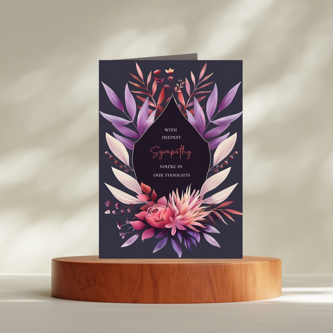 Sophisticated Floral Sympathy Card - Purple, Cream and Pink