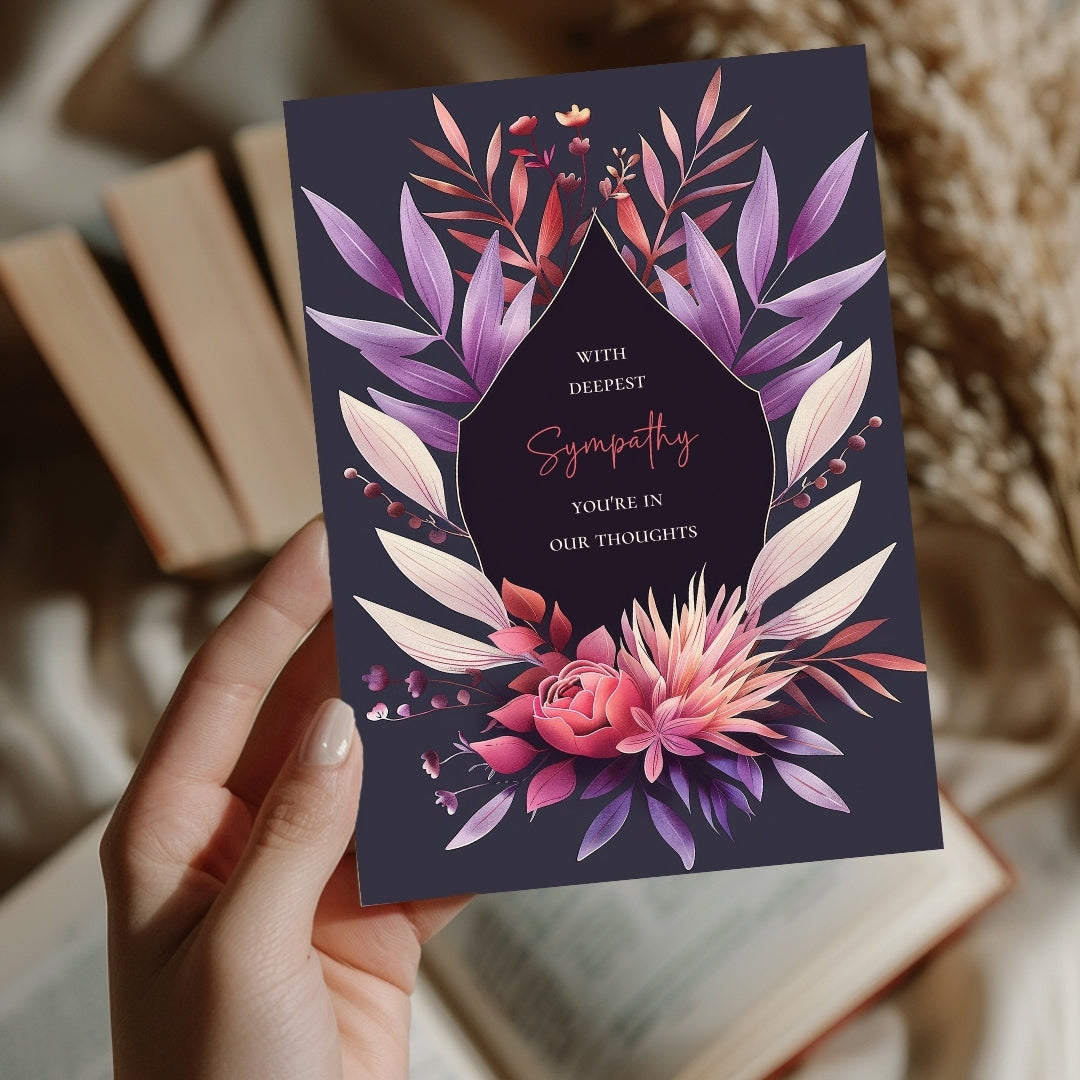 Sophisticated Floral Sympathy Card - Purple, Cream and Pink