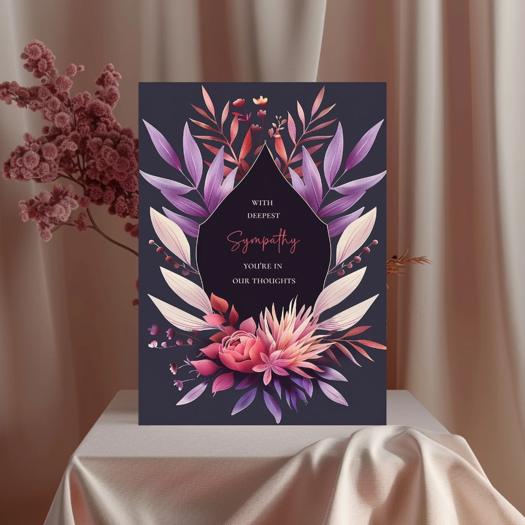 Sophisticated Floral Sympathy Card - Purple, Cream and Pink