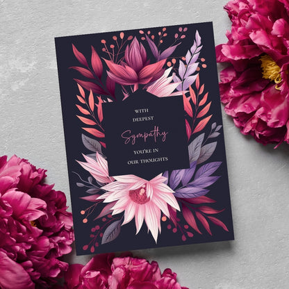 Vibrant Gothic Floral Sympathy Card - Heartfelt Botanical Design for Condolences