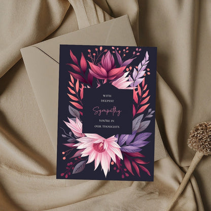 Vibrant Gothic Floral Sympathy Card - Heartfelt Botanical Design for Condolences