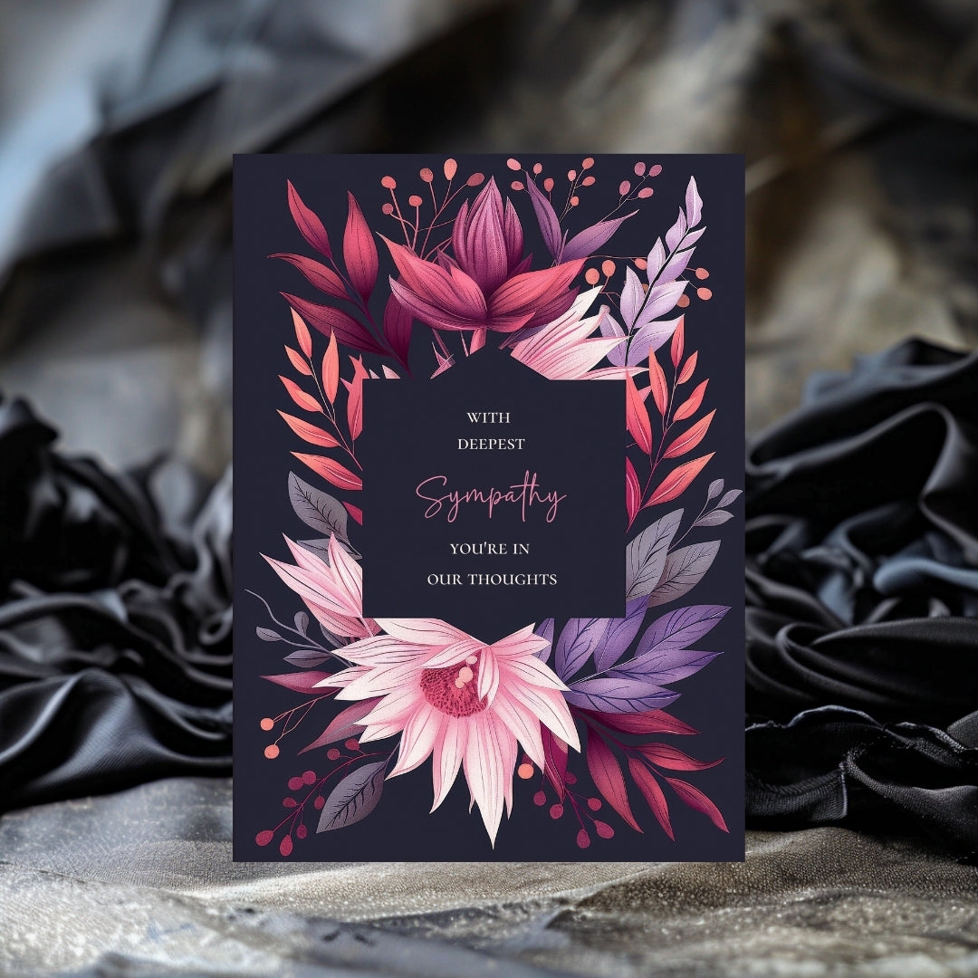 Vibrant Gothic Floral Sympathy Card - Heartfelt Botanical Design for Condolences