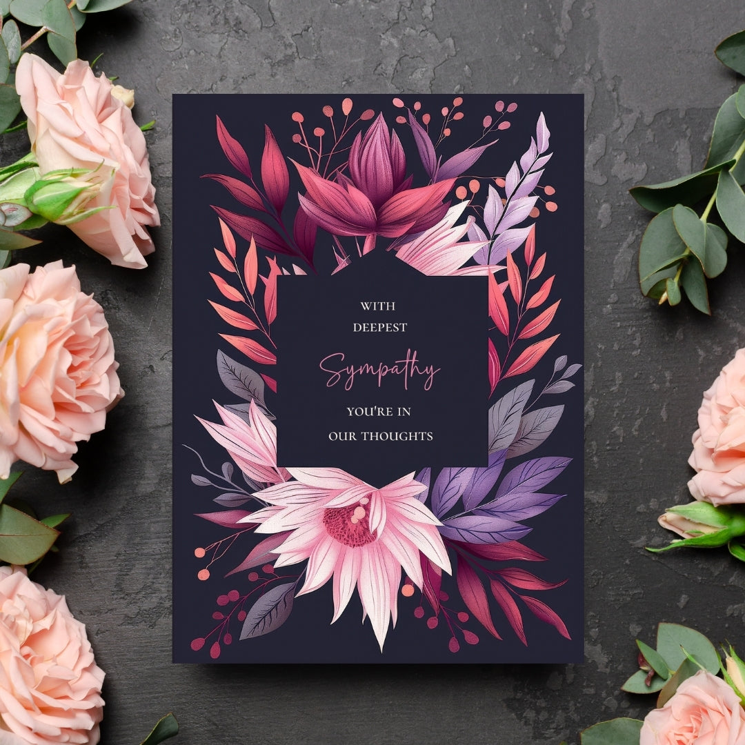 Vibrant Gothic Floral Sympathy Card - Heartfelt Botanical Design for Condolences