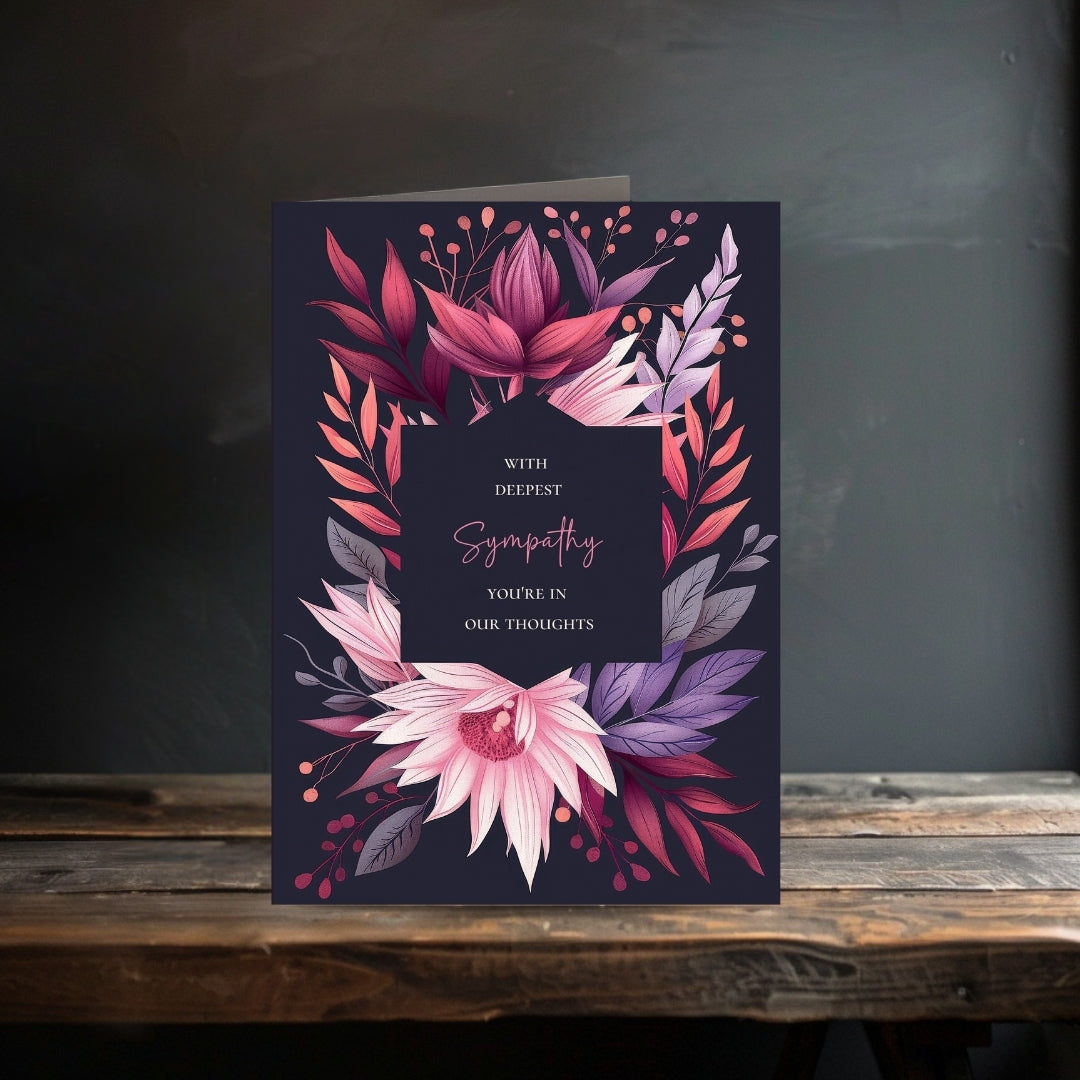 Vibrant Gothic Floral Sympathy Card - Heartfelt Botanical Design for Condolences