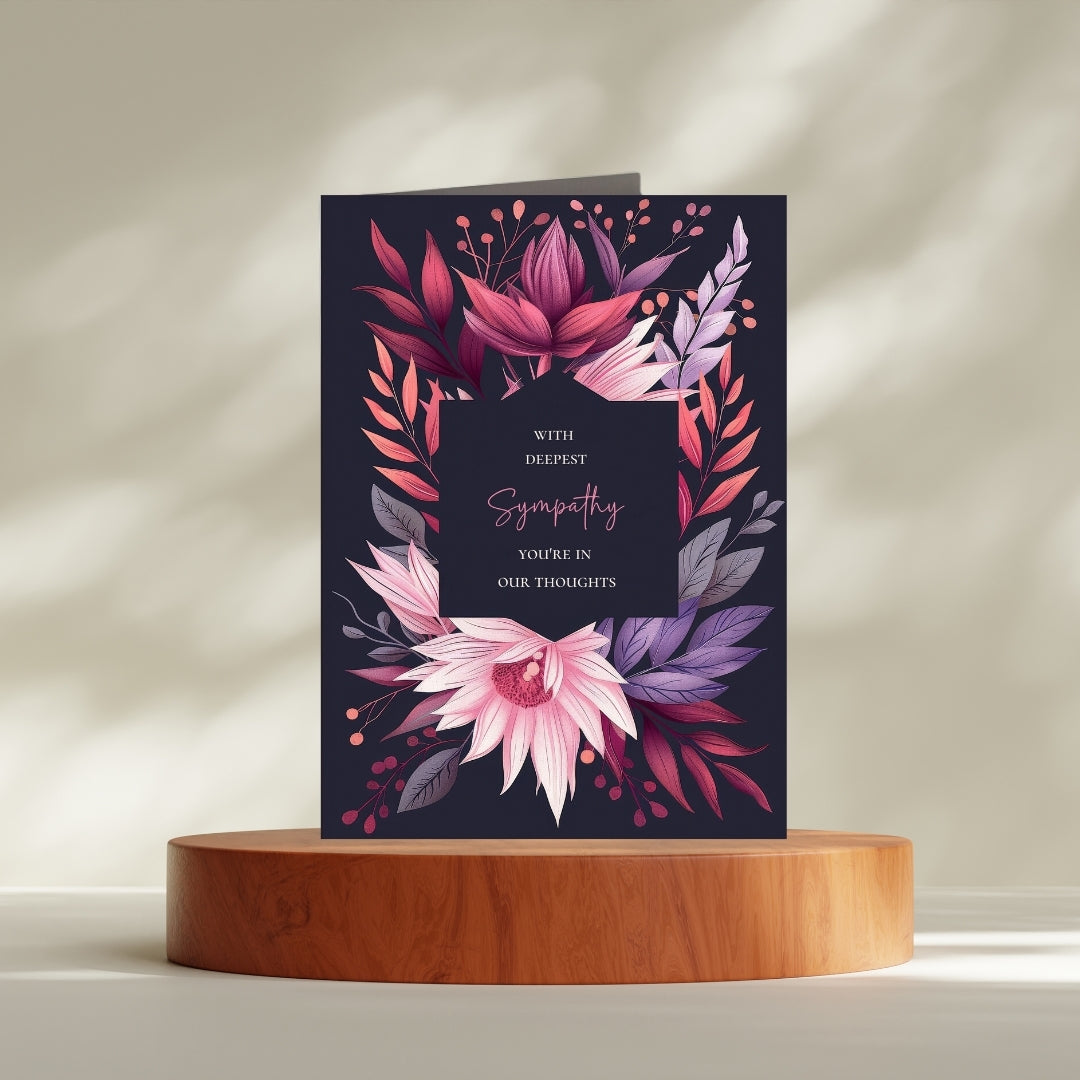 Vibrant Gothic Floral Sympathy Card - Heartfelt Botanical Design for Condolences