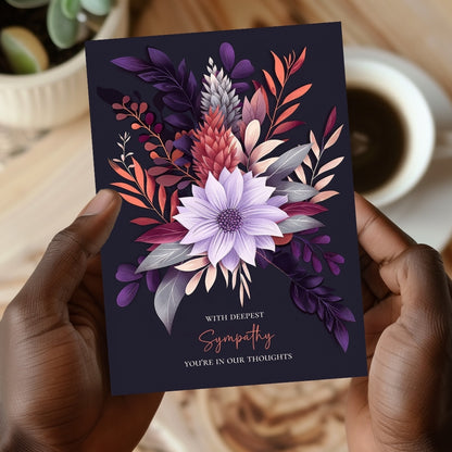 Refined Botanical Sympathy Card - Elegant Floral Design for Heartfelt Condolences