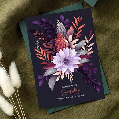 Refined Botanical Sympathy Card - Elegant Floral Design for Heartfelt Condolences