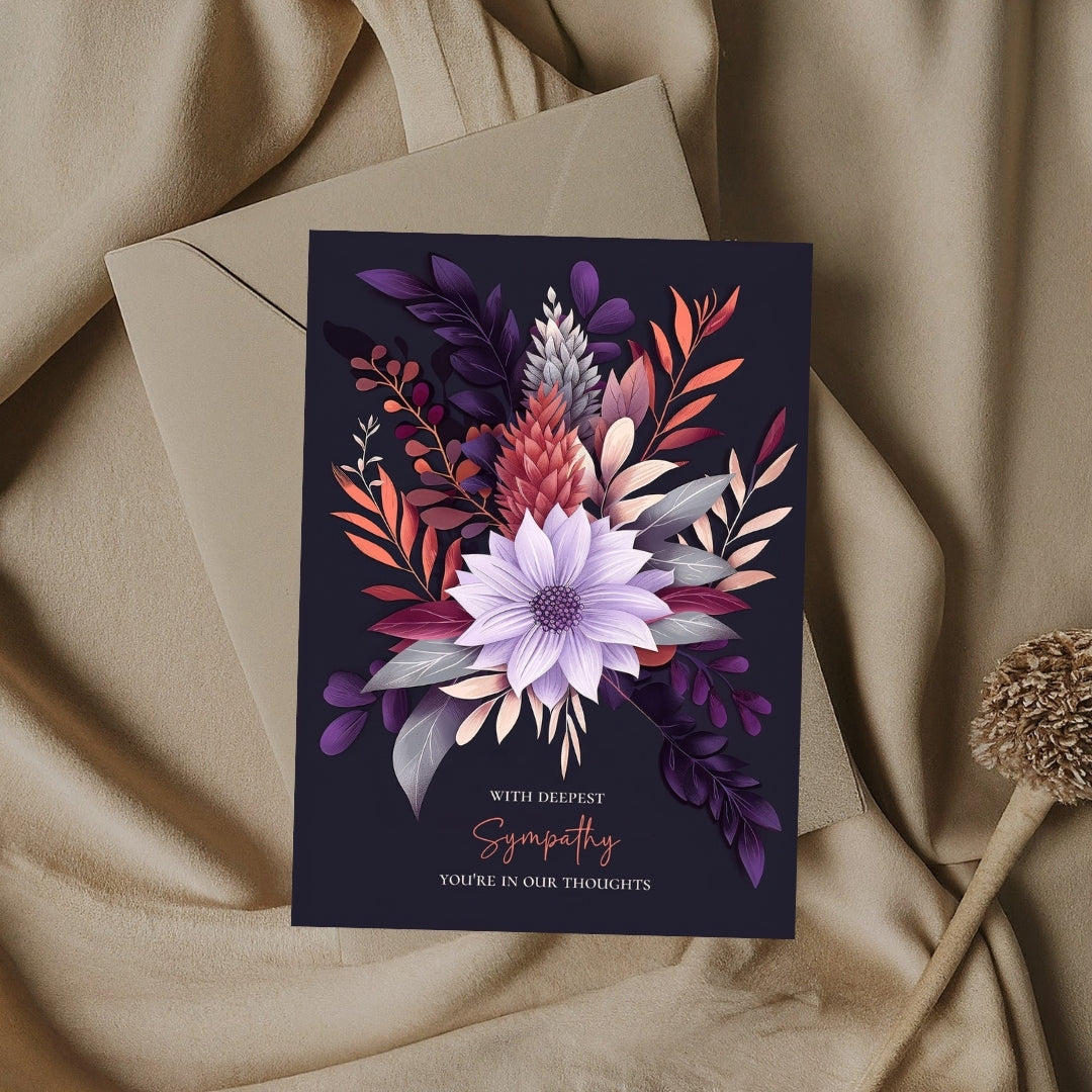 Refined Botanical Sympathy Card - Elegant Floral Design for Heartfelt Condolences