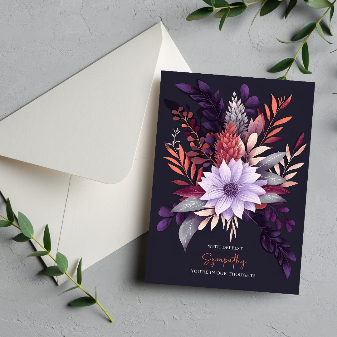 Refined Botanical Sympathy Card - Elegant Floral Design for Heartfelt Condolences