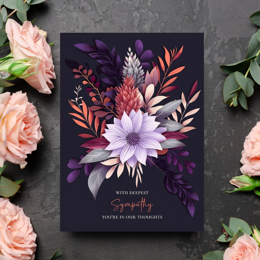 Refined Botanical Sympathy Card - Elegant Floral Design for Heartfelt Condolences