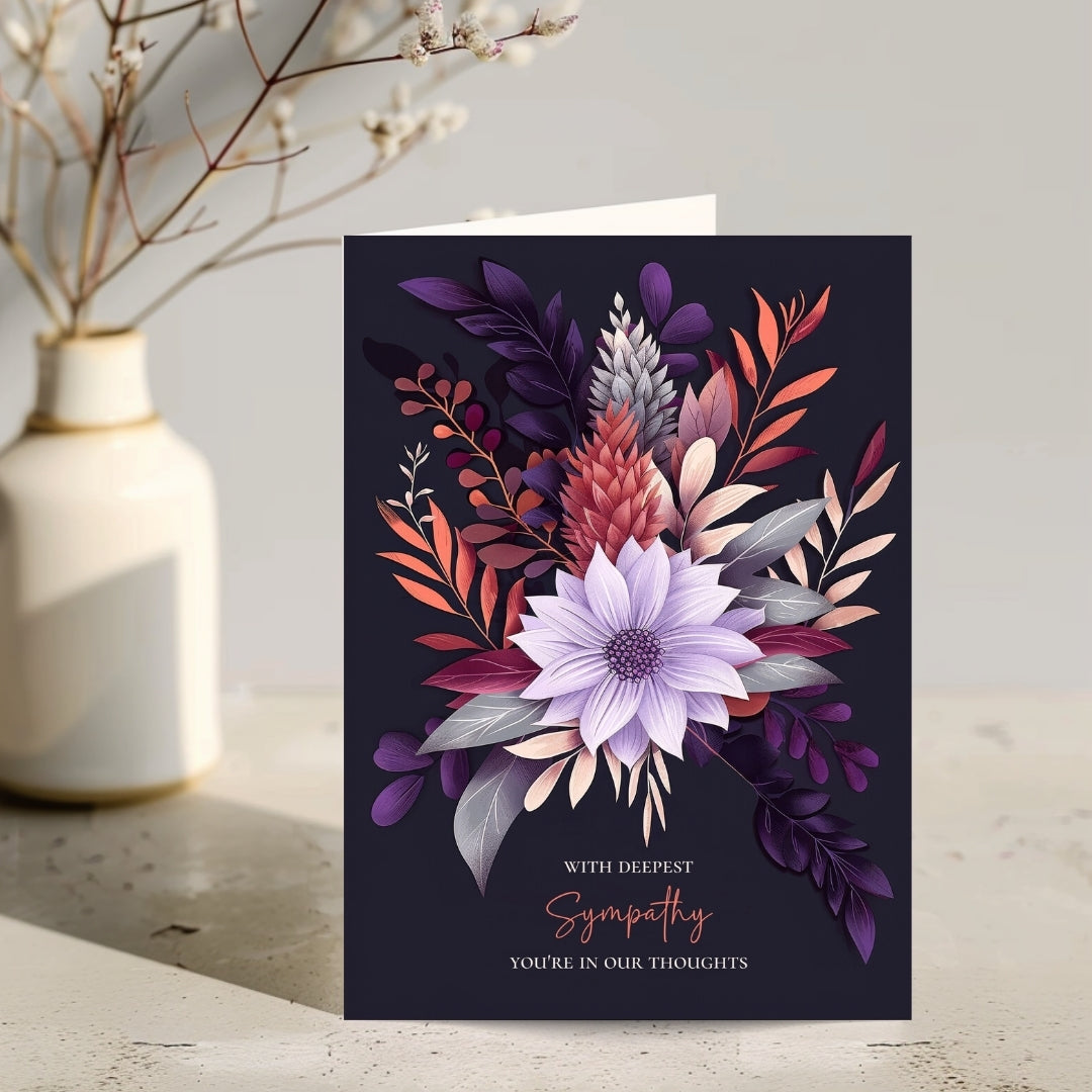 Refined Botanical Sympathy Card - Elegant Floral Design for Heartfelt Condolences