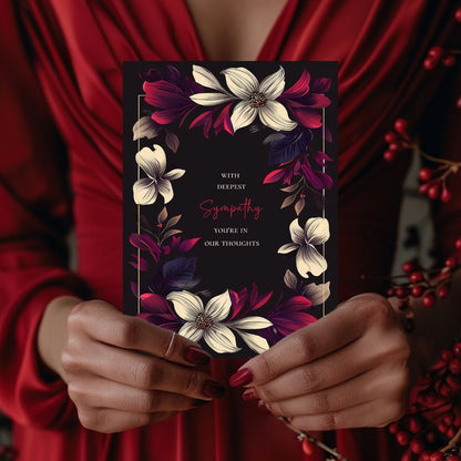 Dark Red Floral Sympathy Card