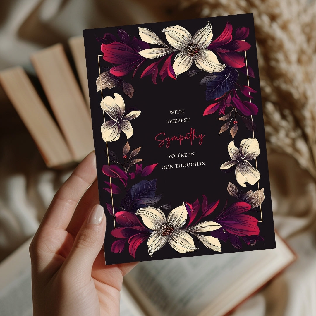 Dark Red Floral Sympathy Card