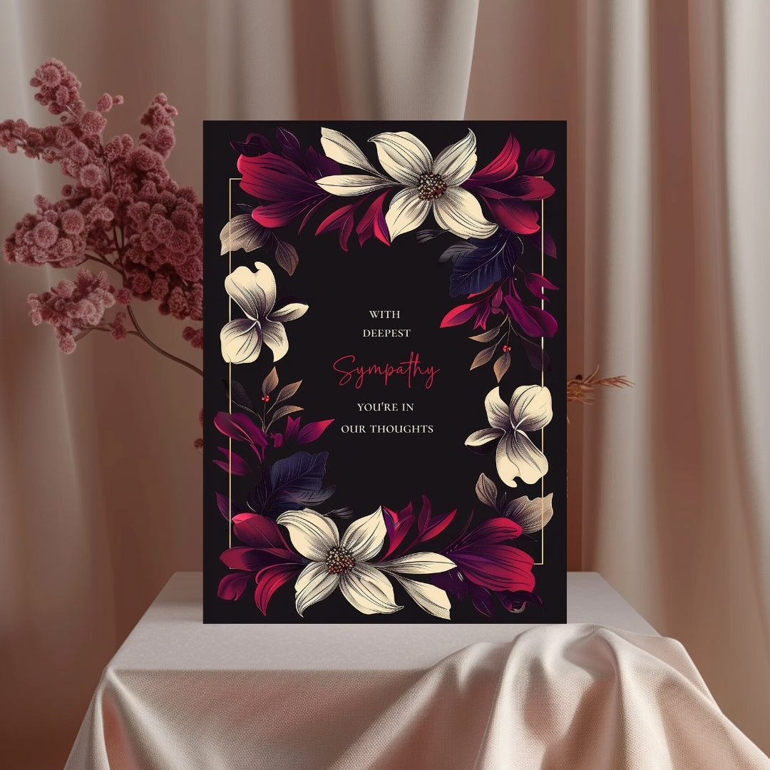 Dark Red Floral Sympathy Card