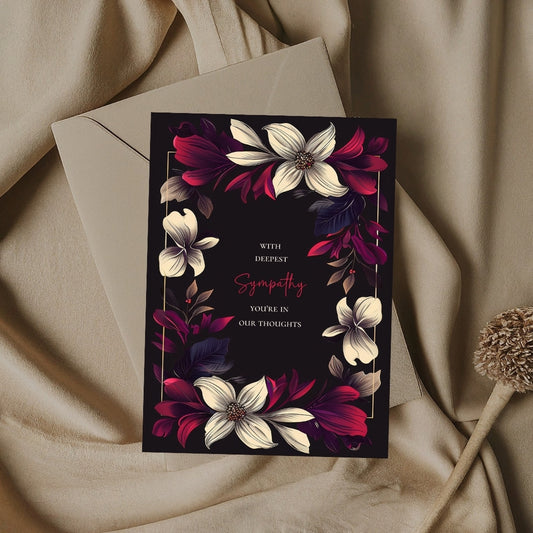 Dark Red Floral Sympathy Card