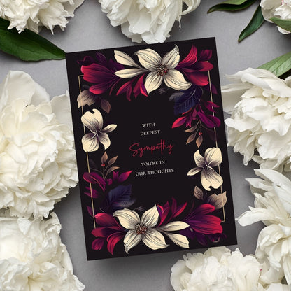 Dark Red Floral Sympathy Card