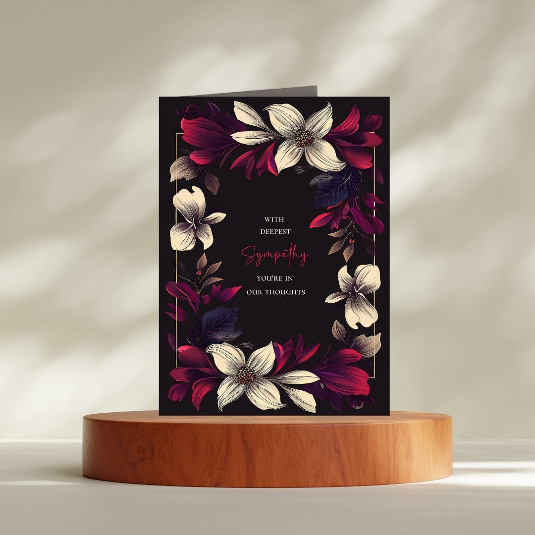 Dark Red Floral Sympathy Card