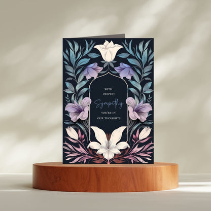 Serene Gothic Floral Sympathy Card - Elegant Botanical Design for Heartfelt Condolences