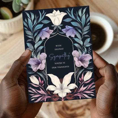 Serene Gothic Floral Sympathy Card - Elegant Botanical Design for Heartfelt Condolences