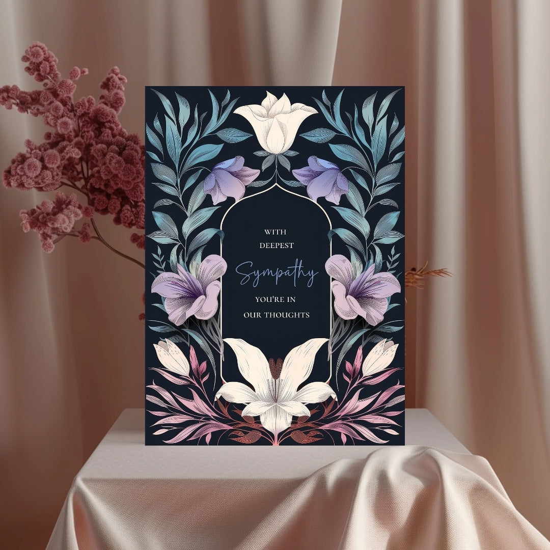 Serene Gothic Floral Sympathy Card - Elegant Botanical Design for Heartfelt Condolences