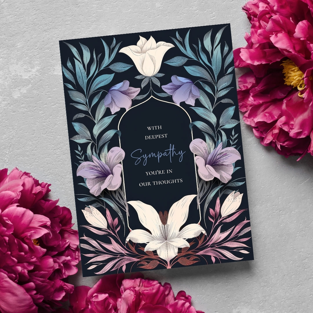 Serene Gothic Floral Sympathy Card - Elegant Botanical Design for Heartfelt Condolences