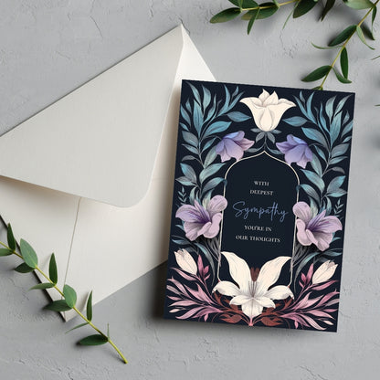 Serene Gothic Floral Sympathy Card - Elegant Botanical Design for Heartfelt Condolences