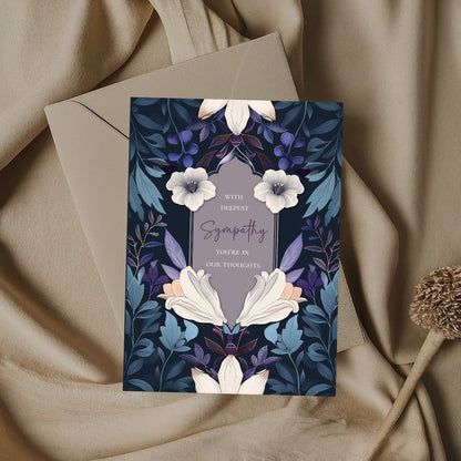 Elegant Dark Blue and Purple Floral Sympathy Card