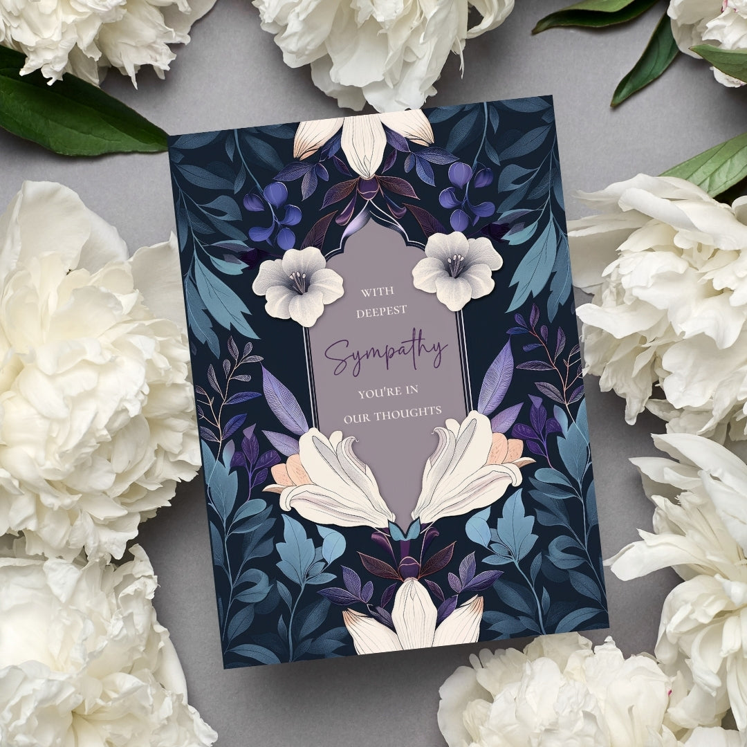 Elegant Dark Blue and Purple Floral Sympathy Card